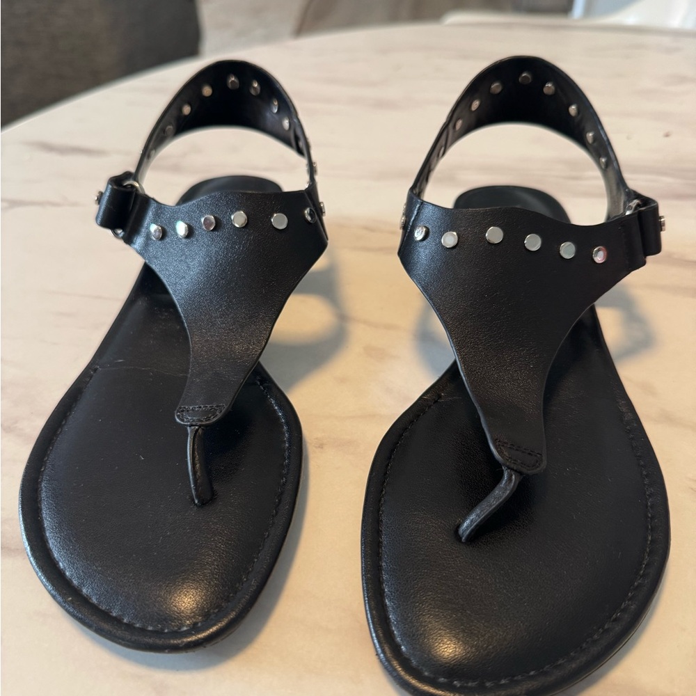 Black Leather Sandals with Silver Accents